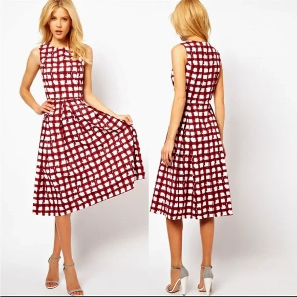 asos red and white dress ASOS DESIGN halter midi dress with white contrast trim in red